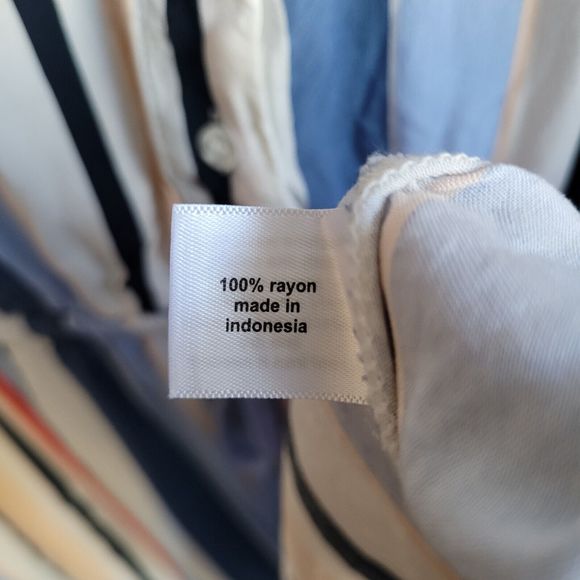 Lane Bryant Womens Blouse Size 16 Blue Stripes V Neck Popover Drawstring Waist - Picture 6 of 8